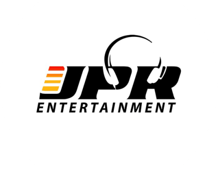 JPR entertainment. Semantic logo design that cleverly uses the back space to add the headphones in white