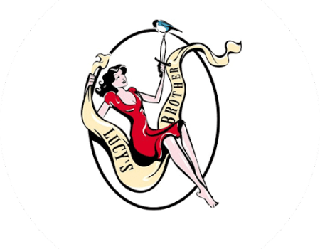 Lucy's pin up logo design. A girl and a banner swing in red
