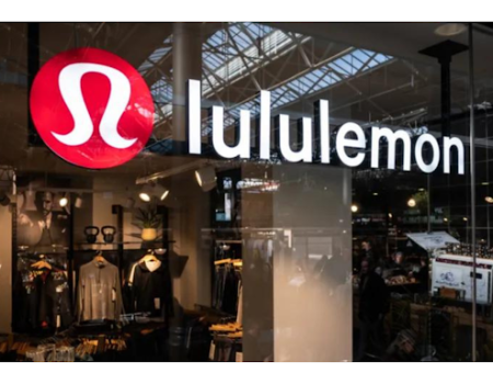 Lululemon's logo features a bright and bold red circle with a stylized letter "A" in the center, which is designed to resemble the shape of a person in a yoga pose. Photo by Matt Rakowski on Shutterstock.com