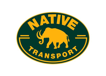 Native Transport. A combination color logo in green and orange. Badge shaped