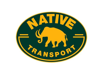 Native Transport. A combination color logo in green and orange. Badge shaped