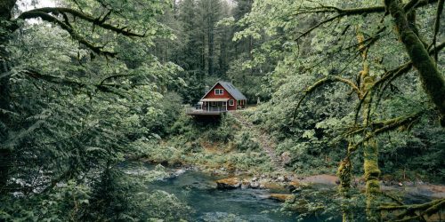 Marvellous little wooden cabin int he middle of nature. Example of what is a stock photo.