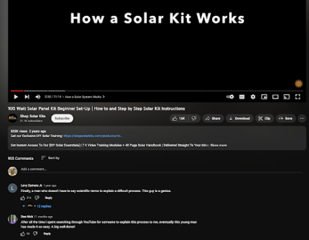 Solar kit explains through YouTube how to use their products for brand awareness