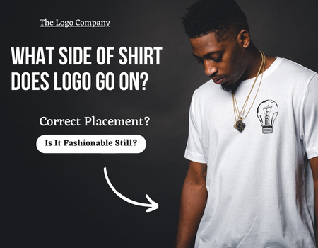 A man in a white t-shirt with the text what side does logo go on